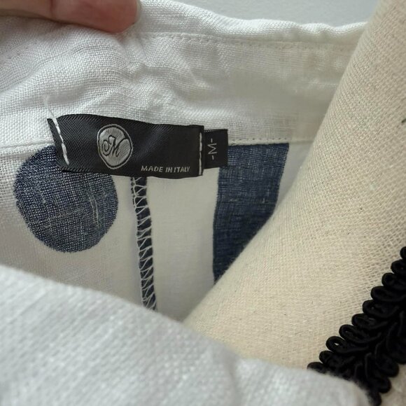 Made in Italy Linen Tunic | Polka Dot & Stripe | V-Neck | Relaxed Fit | M - Picture 2 of 10